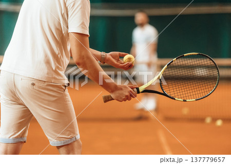 Particle view of man that is playing tennis Particle view of man that is playing tennis 137779657
