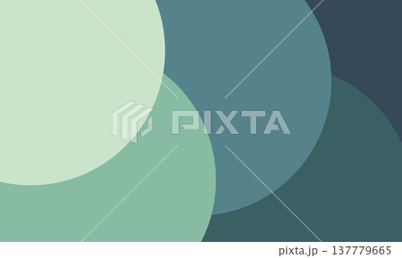 Layered semi-transparent circles in cool mint, teal, and navy tones overlap smoothly, creating a modern abstract composition with soft curved shapes. 137779665