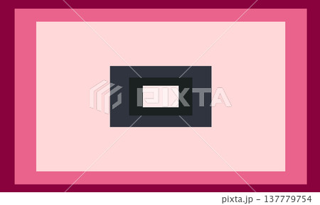 Concentric square layers in alternating shades of pink, red, and black arranged symmetrically to create a minimalist geometric visual composition. Concentric square layers in alternating shades of pink, red, and black arranged symmetrically to create a minimalist geometric visual composition. 137779754