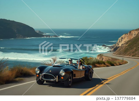 Shelby Cobra on Coastal Road at Sunset 137779884