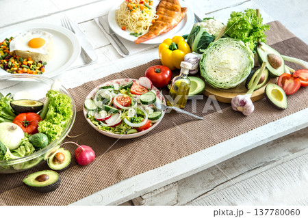 Organic healthy food on the dining table Organic healthy food on the dining table 137780060