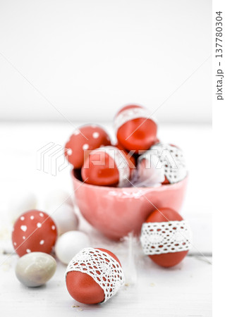 Red Easter eggs still life 137780304