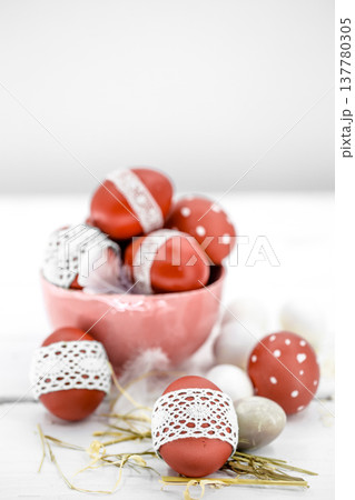 Red Easter eggs still life 137780305