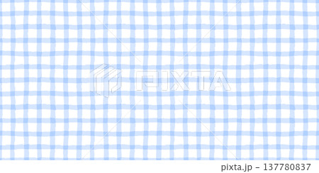 Watercolor baby stripe pattern seamless with soft blue check grid on light background. Baby watercolor pattern with gentle stripe lines and plaid rhythm for nursery fabric or tablecloth 137780837
