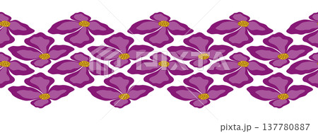 Abstract clematis flowers isolated design element. Pink, fuchsia flower element. Floral border vector illustration. Fantasy zigzag ornament 137780887