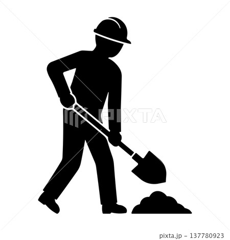 Black construction worker with shovel icon, without background 137780923