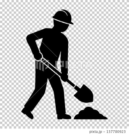 Black construction worker with shovel icon, without background 137780923