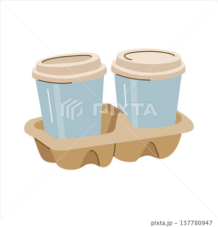 Two takeaway paper coffee cups in cardboard holder Two takeaway paper coffee cups in cardboard holder 137780947