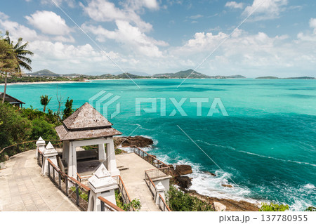 Coastal viewpoint pavilion overlooking turquoise sea on Koh Samui island Thailand 137780955