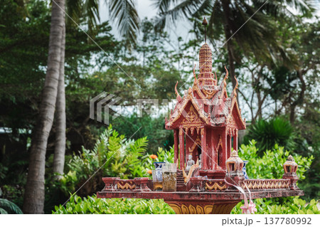 Traditional Thai spirit house shrine in tropical garden on Koh Samui Thailand 137780992