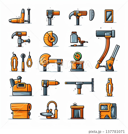 Collection of Cartoon Hand Tools Icons for Construction and Repair, Creative and Modern Style 137781071