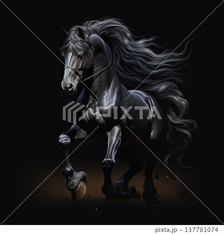 Majestic Black Stallion A Powerful Symbol of Freedom and Grace in Motion, Dark Background Majestic Black Stallion A Powerful Symbol of Freedom and Grace in Motion, Dark Background 137781074