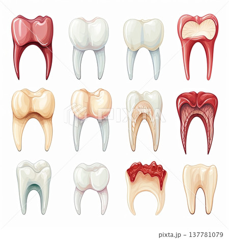 Dental Anatomy Cartoon Illustration of Tooth Structure and Dental Health Variations, Isolated Dental Anatomy Cartoon Illustration of Tooth Structure and Dental Health Variations, Isolated 137781079