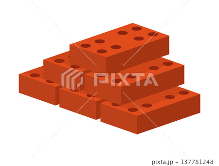 Building material. Heap of red brick. Cartoon supplies for buildings works. Construction concept. Illustration can be used for construction sites or illustrate renovation works 137781248