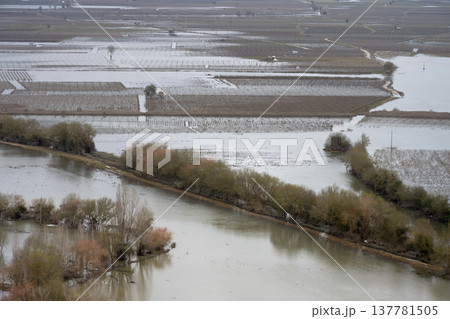 The impact of floods in Portugal in 2026, when rivers overflow and inundate agricultural fields 137781505