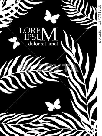 Monochrome background with white palm trees. hand drawn. Not AI, Vector illustration Monochrome background with white palm trees. hand drawn. Not AI, Vector illustration 137781519