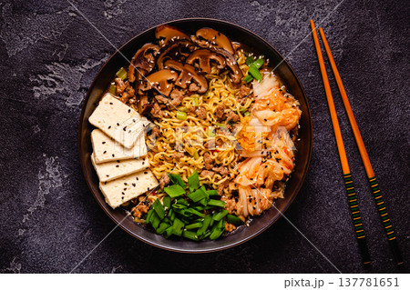 Korean style instant noodle, Shin Ramyeon. 137781651