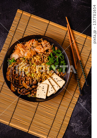 Korean style instant noodle, Shin Ramyeon. 137781654