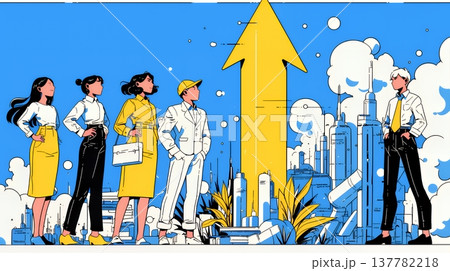 上昇グラフで会社の成長を表すビジネスチーム｜企業発展と成功のビジネスコンセプト