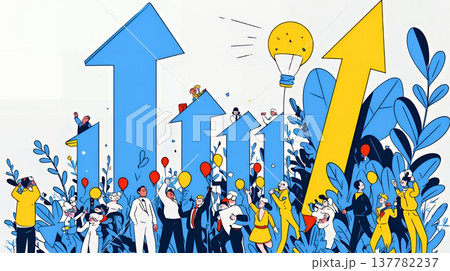 上昇グラフで会社の成長を表すビジネスチーム｜企業発展と成功のビジネスコンセプト