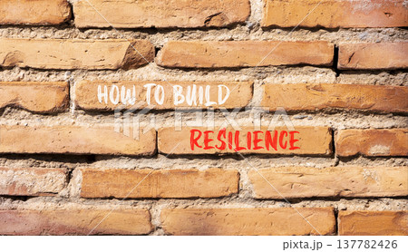 How to build resilience symbol. Concept words How to build resilience on beautiful brick wall. Beautiful brick wall background. Business how to build resilience concept. Copy space. 137782426