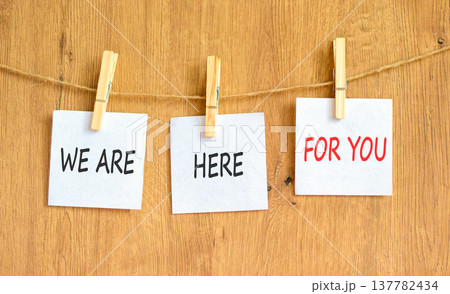 Support, help and we are here for you symbol. Concept words We are here for you on beautiful white papers on clothespin. Beautiful wooden background. Business we are here for you concept. Copy space. Support, help and we are here for you symbol. Concept words We are here for you on beautiful white papers on clothespin. Beautiful wooden background. Business we are here for you concept. Copy space. 137782434