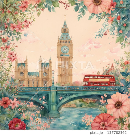watercolor painting of leaf and flowers pattern watercolor painting of leaf and flowers pattern 137782562