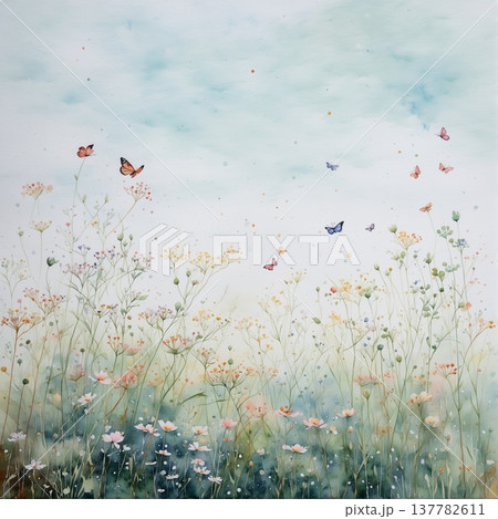 watercolor painting of leaf and flowers pattern watercolor painting of leaf and flowers pattern 137782611