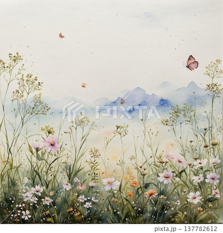 watercolor painting of leaf and flowers pattern watercolor painting of leaf and flowers pattern 137782612