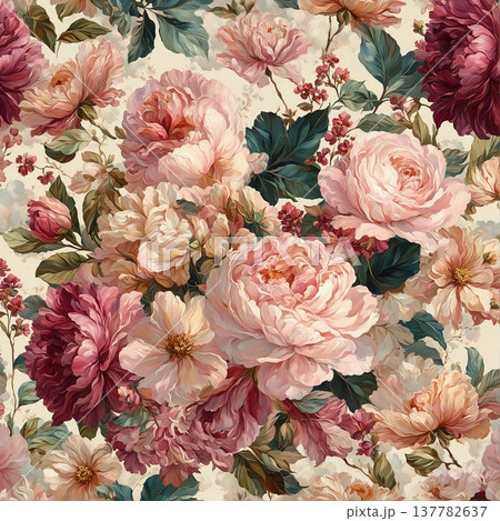 watercolor painting of leaf and flowers pattern 137782637