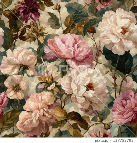 watercolor painting of leaf and flowers pattern 137782798