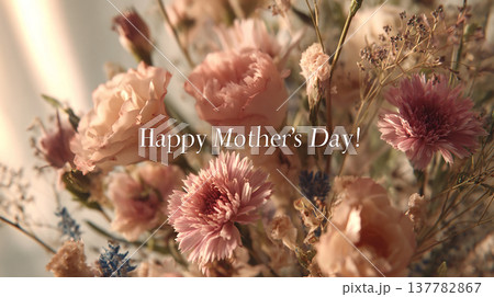 Flowers for mothers on Mother's Day with warm wishes in a bright setting Flowers for mothers on Mother's Day with warm wishes in a bright setting 137782867