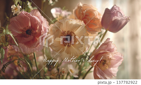 Bright flowers in a vase celebrate a special occasion for mothers in a cozy home setting 137782922