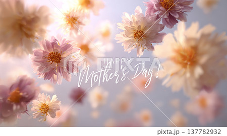 Happy Mothers Day with flowers celebrating the occasion in a bright open space 137782932