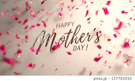 Happy Mother's Day celebration with colorful confetti scattered around the message on a light background during a festive occasion 137783010
