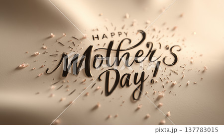 Happy Mother's Day message with decorative elements on fabric surface for celebration events in spring 137783015