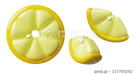 Lemon slices 3d inflated fruit elements isolated on white background Lemon slices 3d inflated fruit elements isolated on white background 137783202