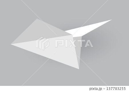 Paper plane model. Origami handmade aircraft view. Vector white paper airplane with shadow, isolated on gray background 137783255