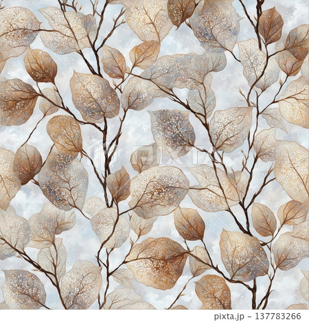 watercolor painting of leaf and flowers pattern 137783266