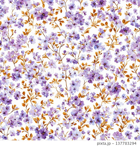 watercolor painting of leaf and flowers pattern watercolor painting of leaf and flowers pattern 137783294