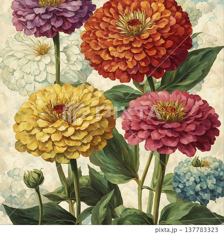 watercolor painting of leaf and flowers pattern 137783323