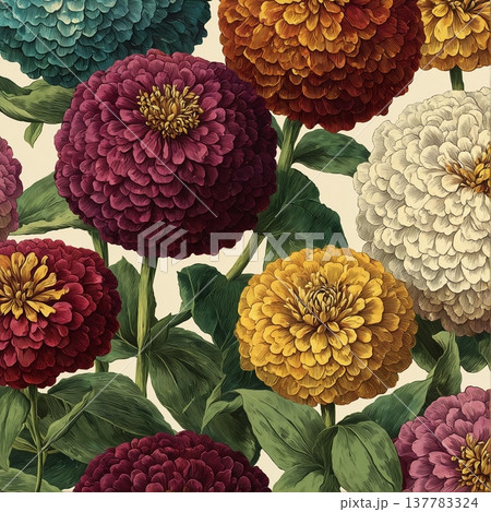 watercolor painting of leaf and flowers pattern 137783324