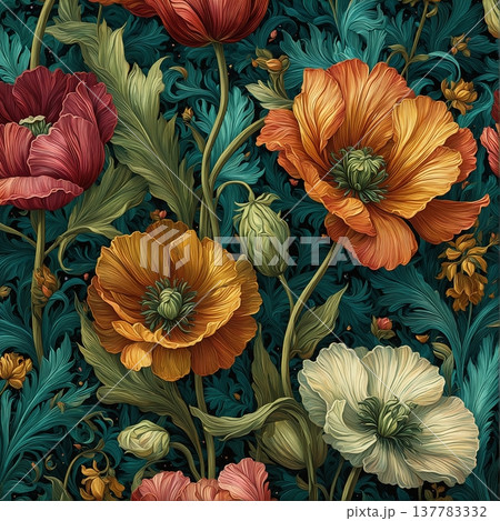 watercolor painting of leaf and flowers pattern 137783332