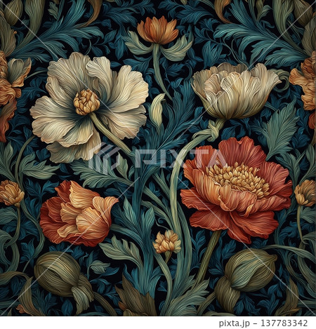 watercolor painting of leaf and flowers pattern watercolor painting of leaf and flowers pattern 137783342