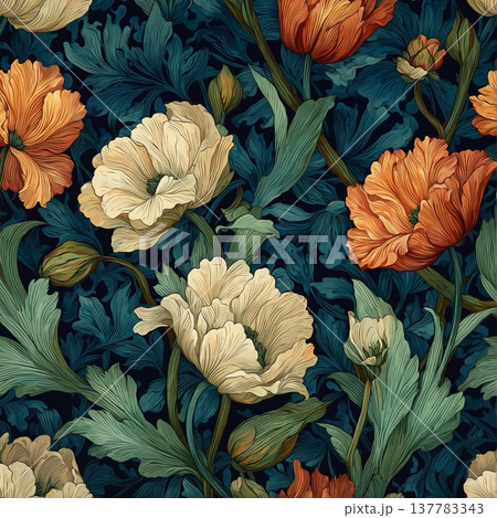 watercolor painting of leaf and flowers pattern 137783343