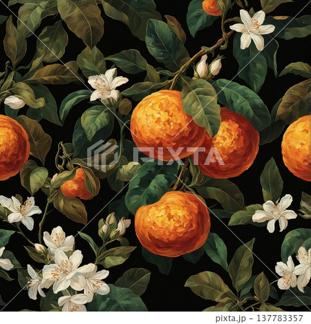 watercolor painting of leaf and flowers pattern 137783357