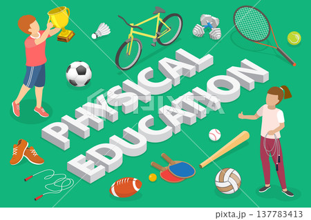 3D Isometric Flat Vector Illustration of Physical Education, Cute Cartoon Style Poster 3D Isometric Flat Vector Illustration of Physical Education, Cute Cartoon Style Poster 137783413