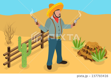 3D Isometric Flat Vector Illustration of Mexican Cowboy, Funny Character 137783416