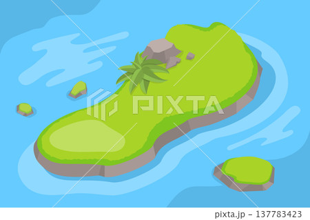 3D Isometric Flat Vector Illustration of Tropical Island, Piece of Land In The Sea 3D Isometric Flat Vector Illustration of Tropical Island, Piece of Land In The Sea 137783423