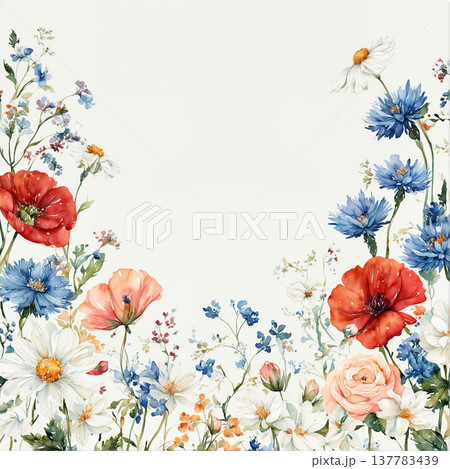 watercolor painting of leaf and flowers pattern watercolor painting of leaf and flowers pattern 137783439